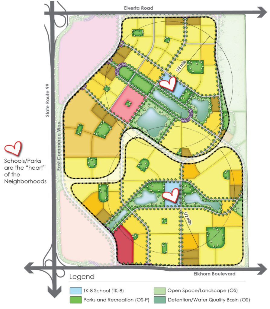 Site plan showing schools and parks