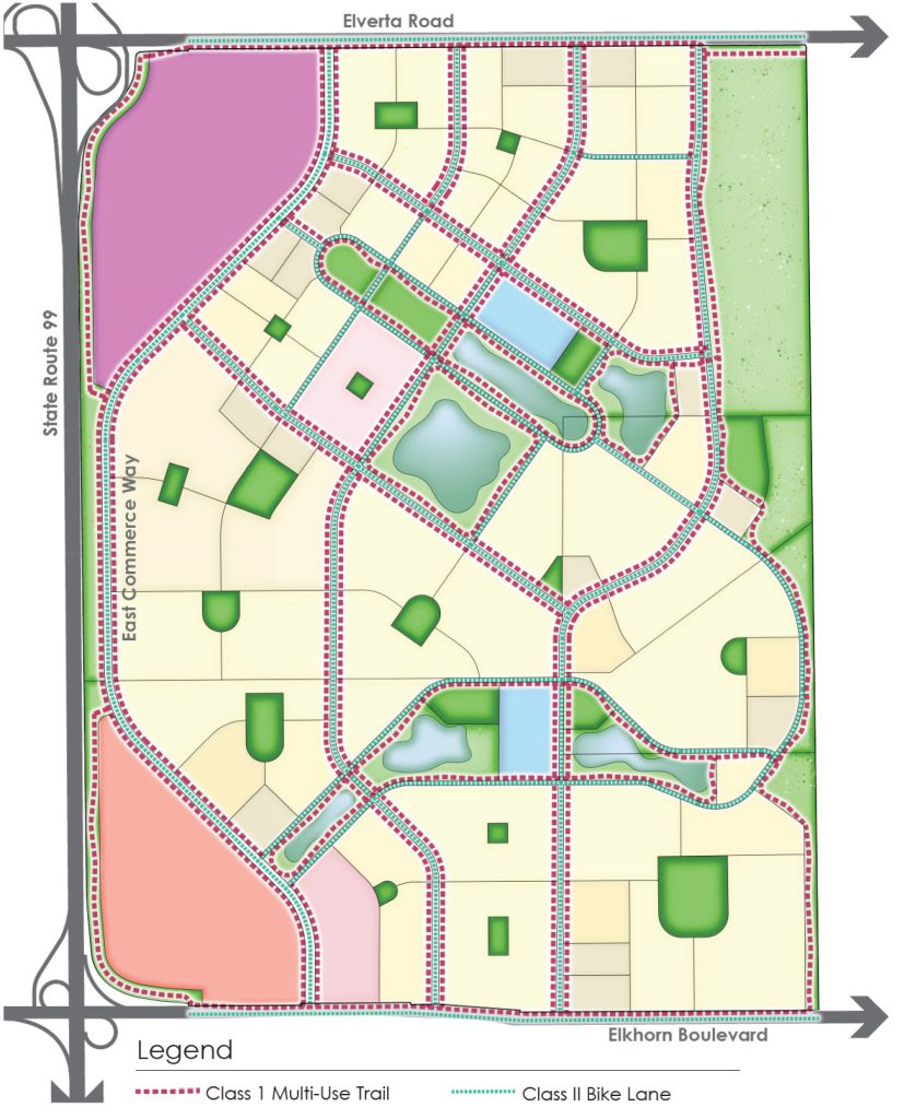 Map showing proposed trails and bike lanes at Provenance